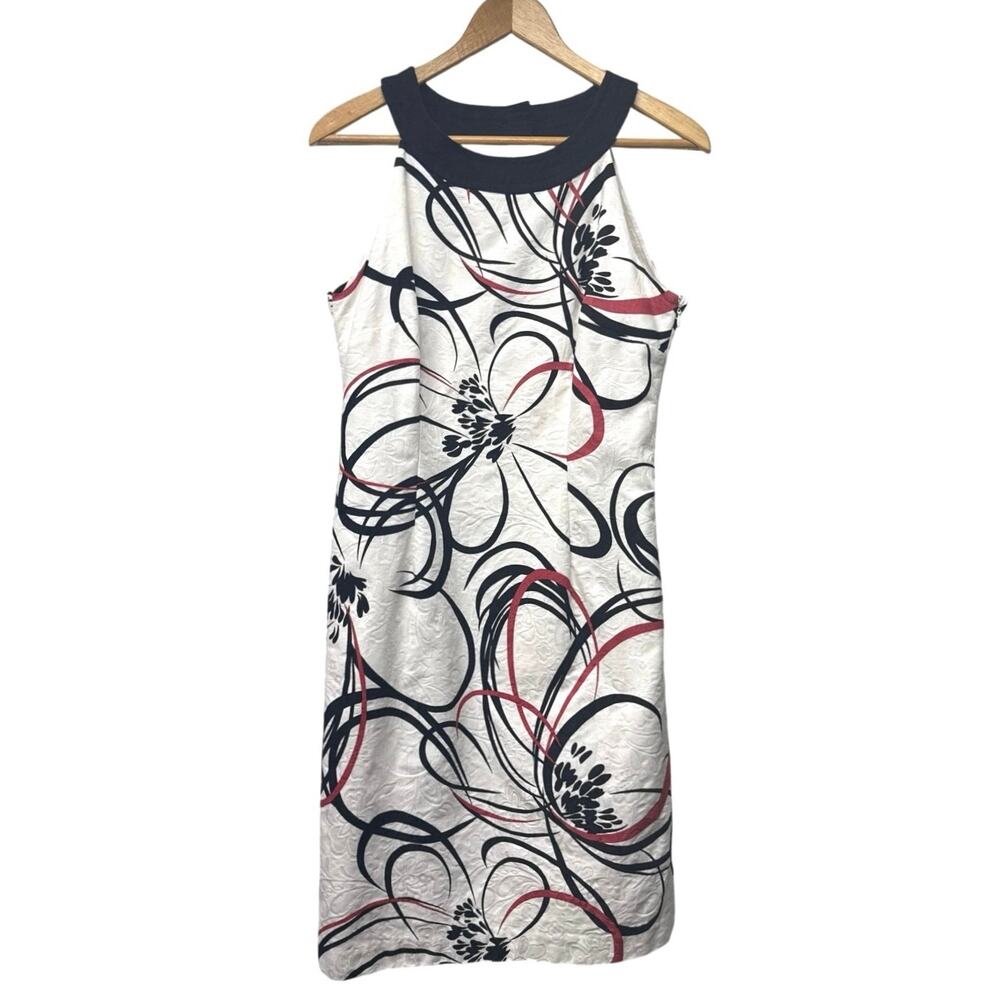 Ann Taylor Size 8 Sleeveless Shift Dress Abstract Floral Print Ivory Black Red